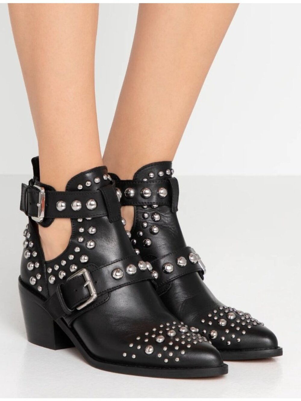 Kurt Geiger London Sybil Black Leather Studded Ankle Bootie Size 36 (6)